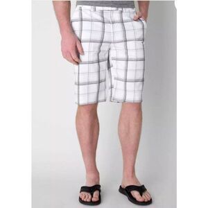 BKE Mens Plaid Golf Shorts 34" Flat-Front White Gray Sterling Hybird Walkshorts